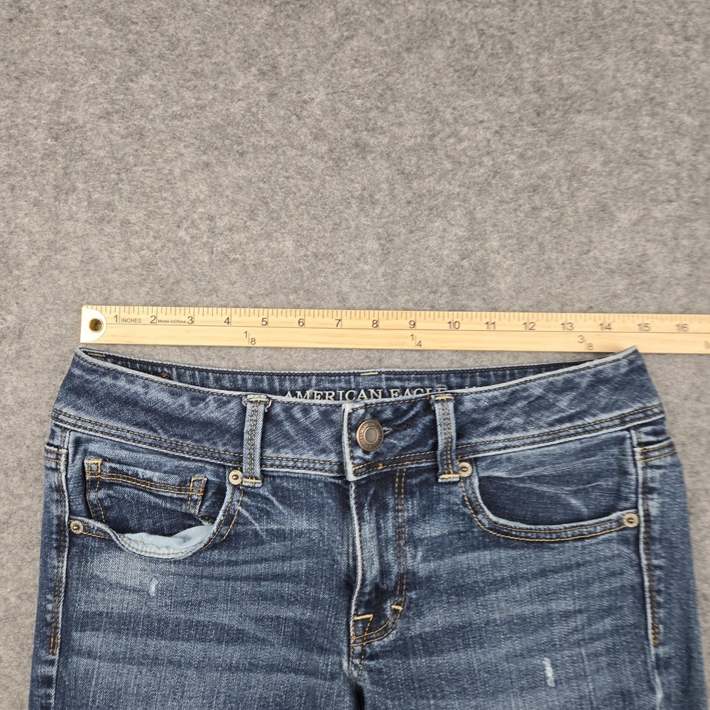 American Eagle Kick Boot Jeans Womens 6 Long Blue Stretch Medium Wash Denim Y2K - Picture 3 of 9